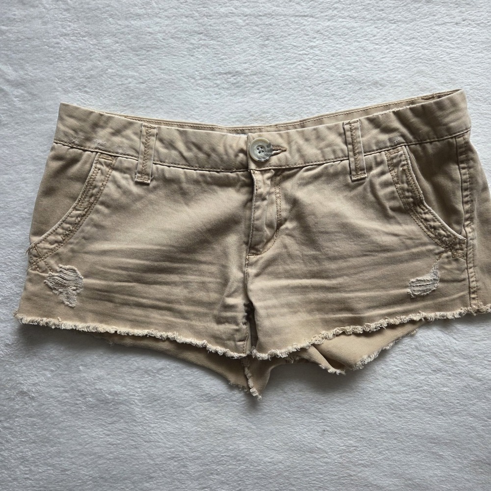 Y2K Khaki Aeropostale Low Rise Mini Shorts Distressed Raw Hem Sz 5/6